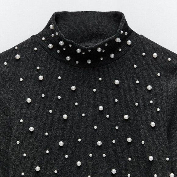 𝅺ZARA WOMEN'S SOFT FEEL PEARL SWEATSHIRT - Picture 3 of 6